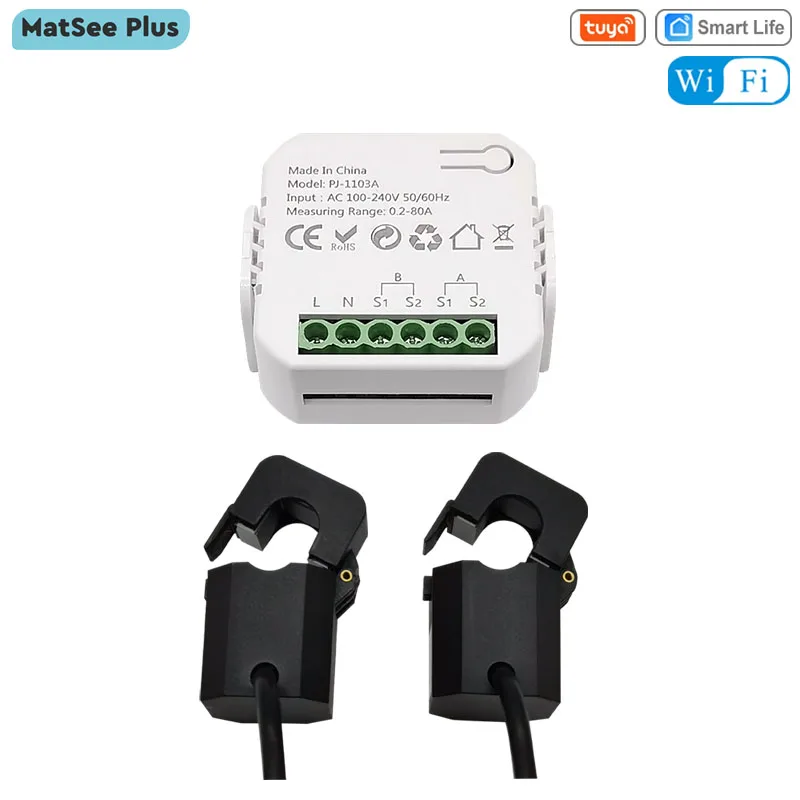 Tuya Smart Wifi Medidor de Energia Bidirecional Way Canal com ct Clamp App Monitor Exportação e Importação de Energia 80a ac 110v 240v