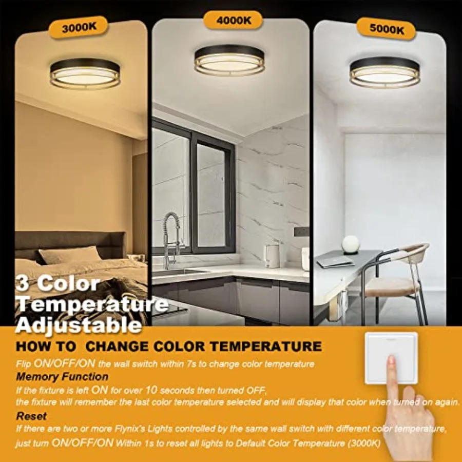 12.5 Inch LED Flush Mount Ceiling Light Fixture, 26W, Super Bright 1700 Lumens, 3 Color 3000K/4000K/5000K, Dimmable Ceiling Lam view 5