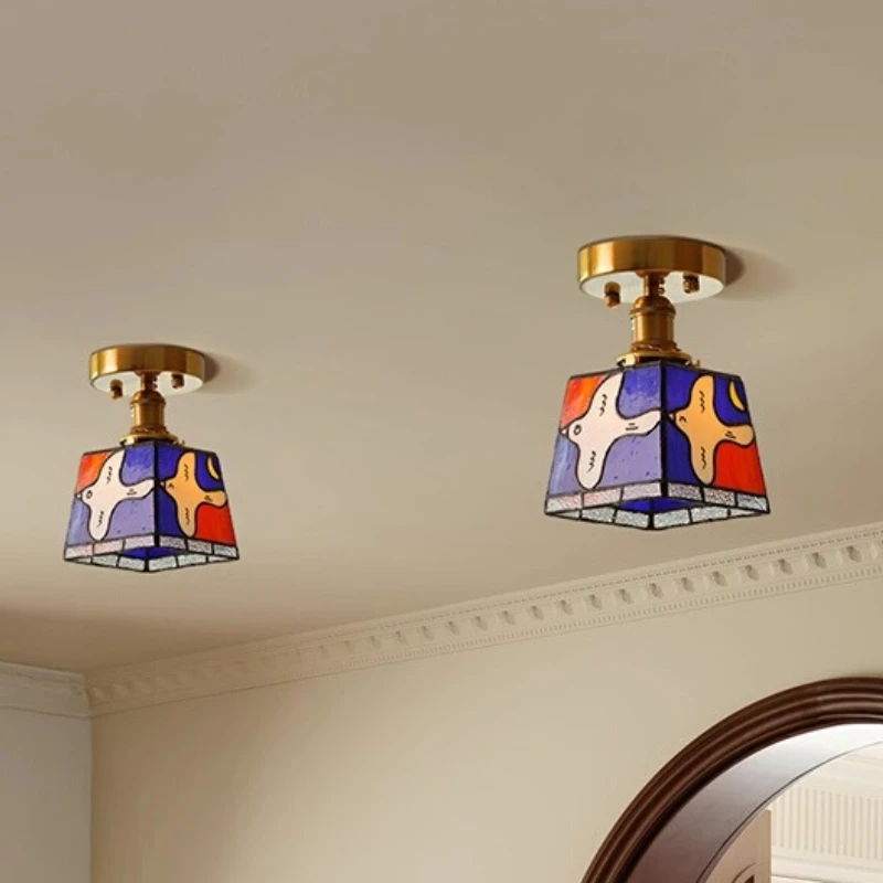 

Nordic All Copper Base LED Ceiling Lights Colorful Glass Lampshade Creative Living Room Bedroom Restaurant Kitchen Hanging Lamps