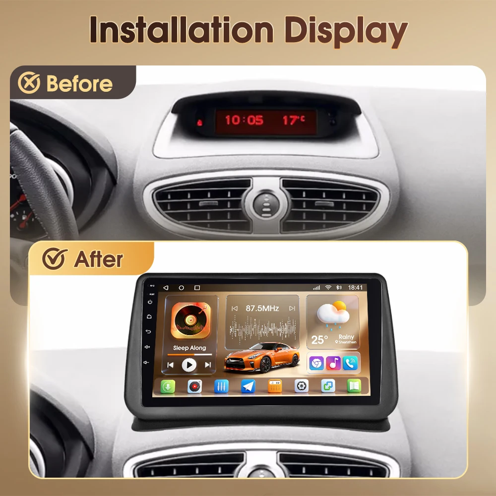 Podofo 4G Autoradio per Renault Clio 3ª generazione 2005-2014 9" 8-core 8+128G con WIFI GPS AM FM RDS DAB CarPlay Wireless Sistemi Intelligenti per Auto