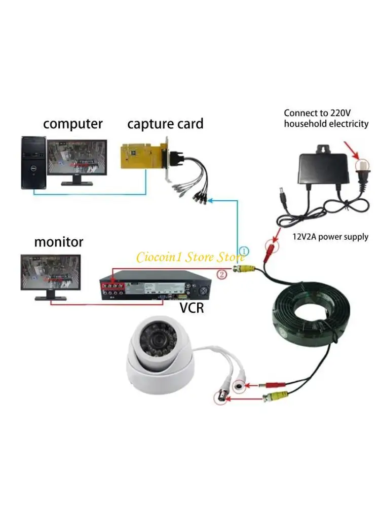 A3PC CCTV BNC Video Power Cable with for DC Connector for CCTV Security Cameras
