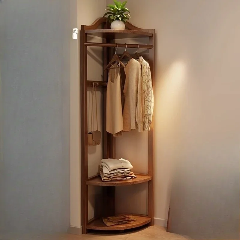 German high-end solid wood corner coat rack, floor-to-ceiling bedroom clothes rack, household corner clothes rack