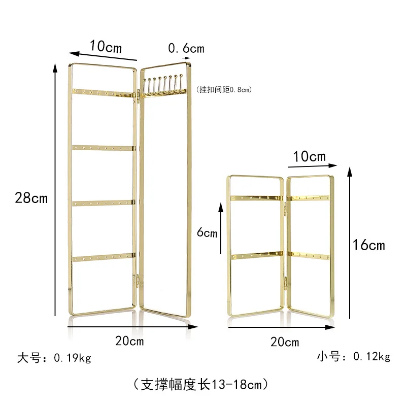 2/3 Doors Gold Metal Earrings Necklace Jewelry Organizer Wooden Bottom Jewelry Stand Counter Pendant Jewelry Display Stand