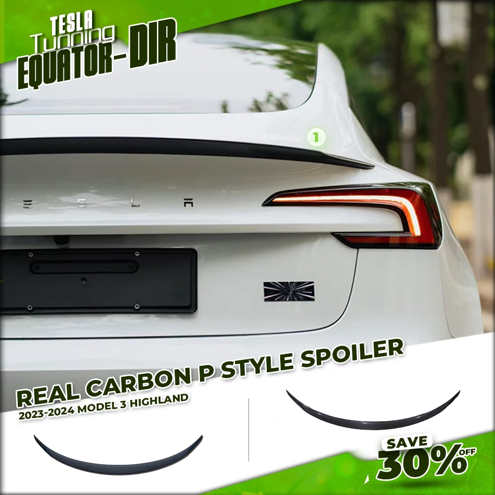 

For Model 3 Highland 2024 Tesla Rear Spoiler P version Rear Trunk Wing Real Carbon Fiber Matte Carbon Model 3 + Auto Accessories