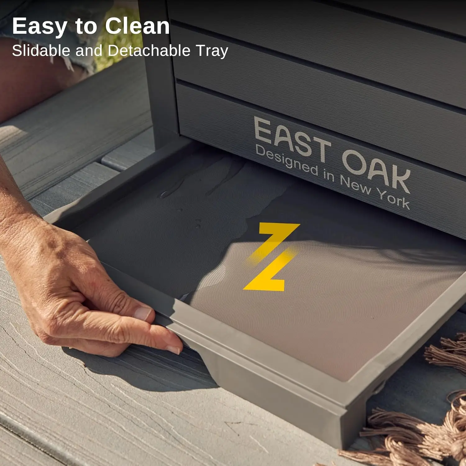 38-Gallonen-Mülleimer für den Außenbereich mit wasserfestem Harz, abgestuftem Deckel und Abtropfschale für Terrasse, Küche, Hinterhof – Grau