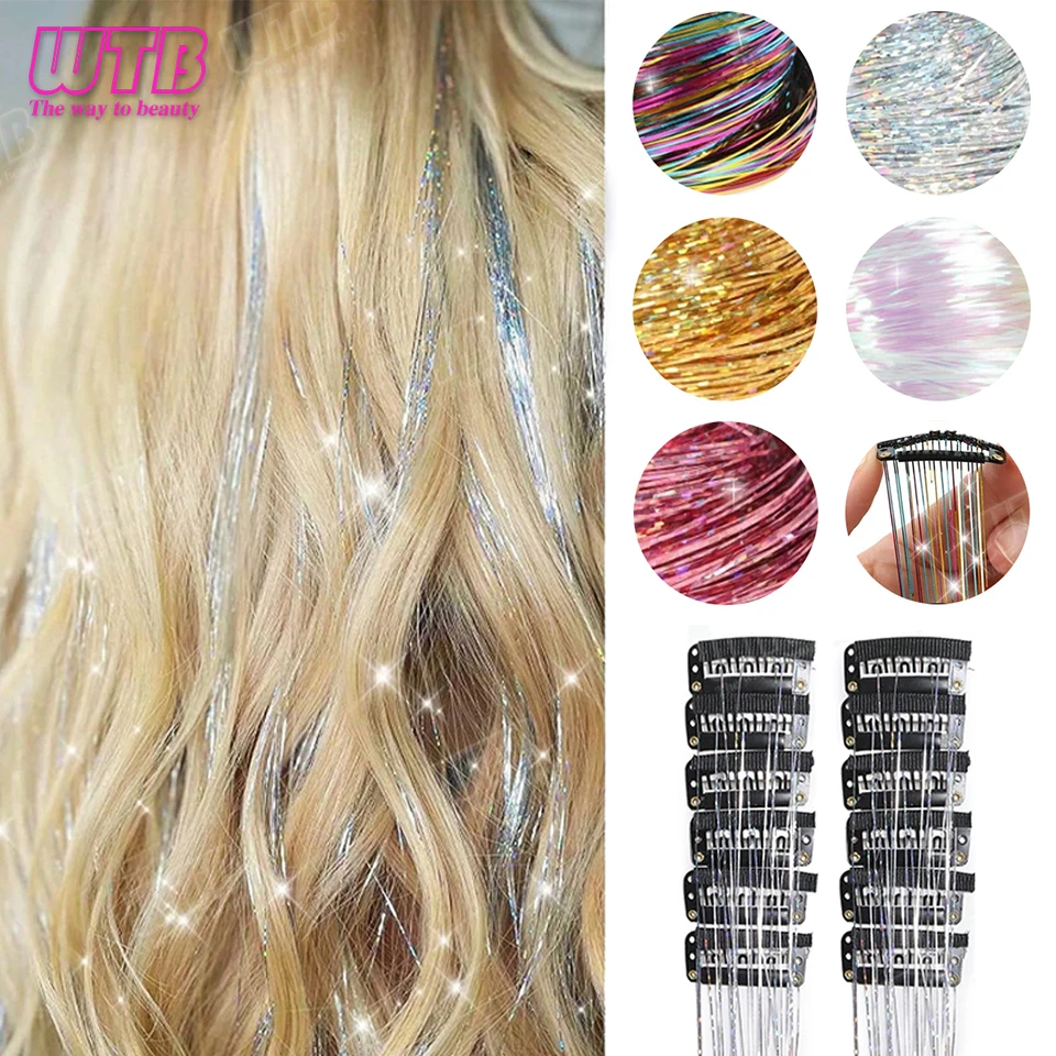 

12 шт., заколка для наращивания волос с блестящей мишурой, заколка для наращивания волос, блестящие блестящие аксессуары для волос феи для женщин
