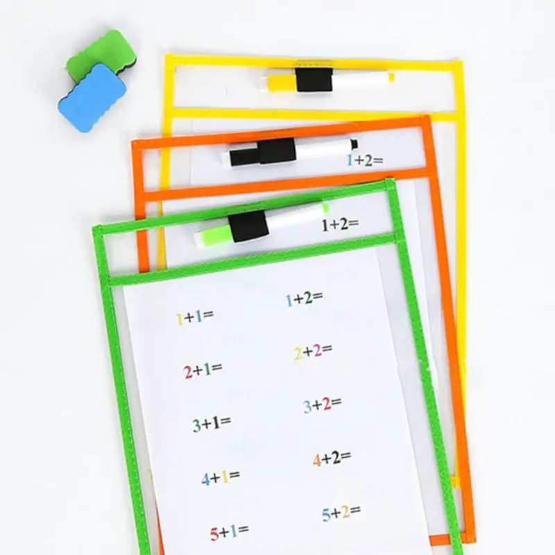 10pcs 25.5cmx35cm Practical Dry Erase Pockets Reusable Transparent Document Bag  Write And Wipe Pockets For Home Office School