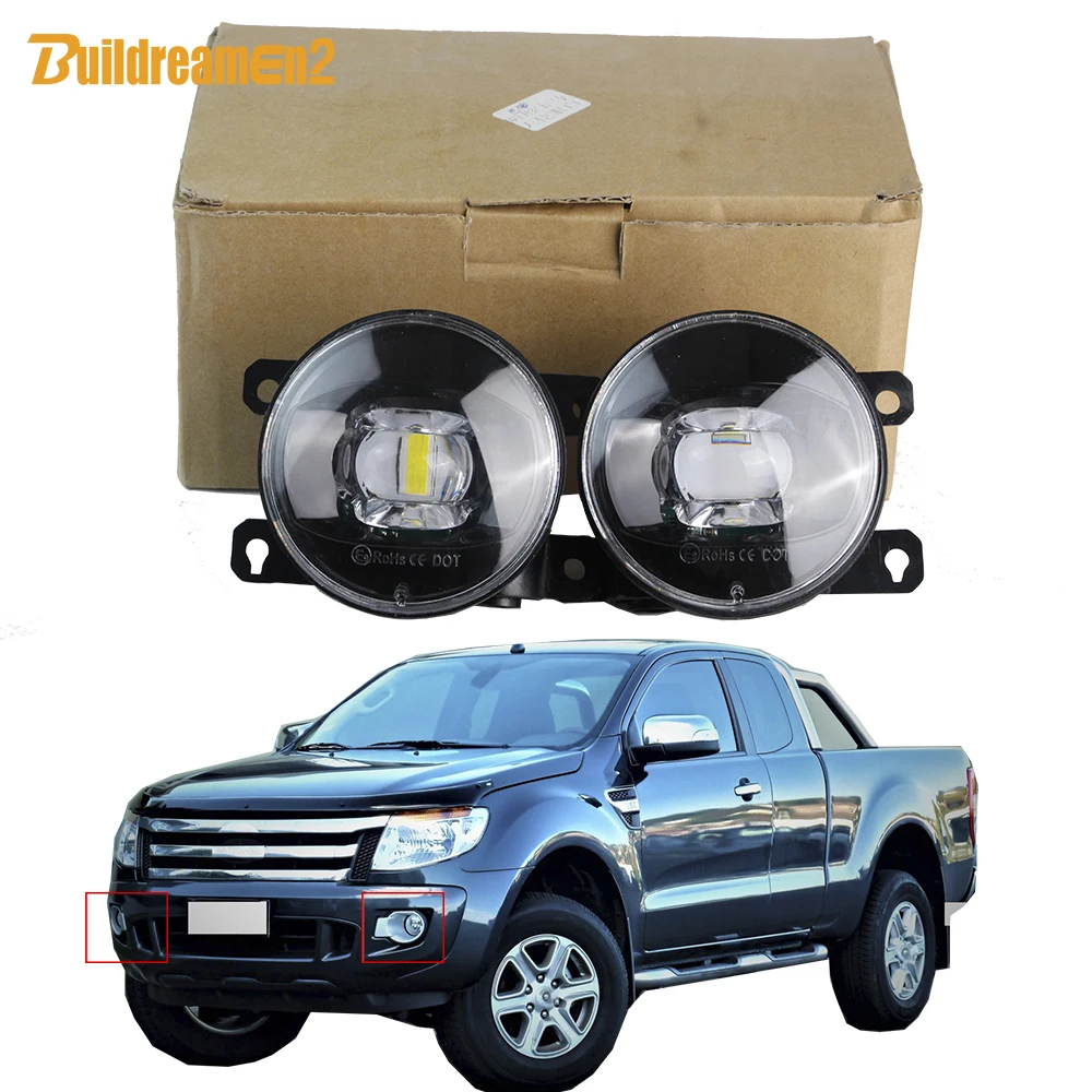 2 Pieces Fog Light Assembly Adjustable Car Front LED Lens Fog Lamp with Aluminum Sink For Ford Ranger PX PX2 P375 T6 2012-2021