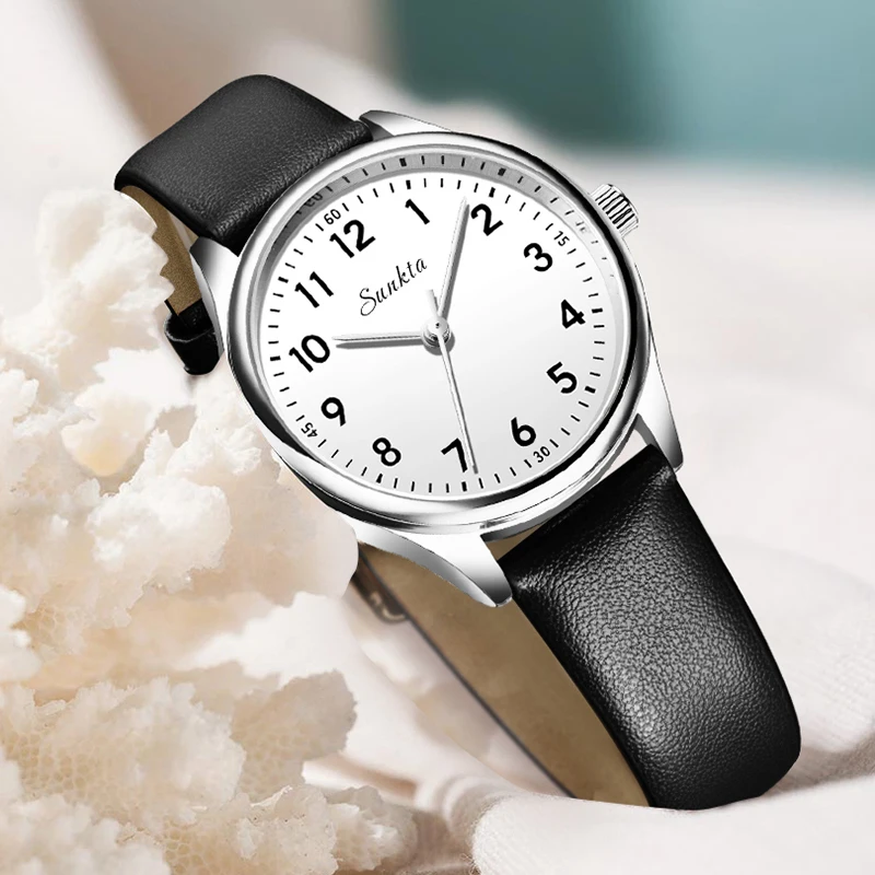 LIGE Orologio da donna al quarzo da donna dal design semplice in bianco e nero, cinturino in pelle casual, orologio da regalo con braccialetto femminile impermeabile