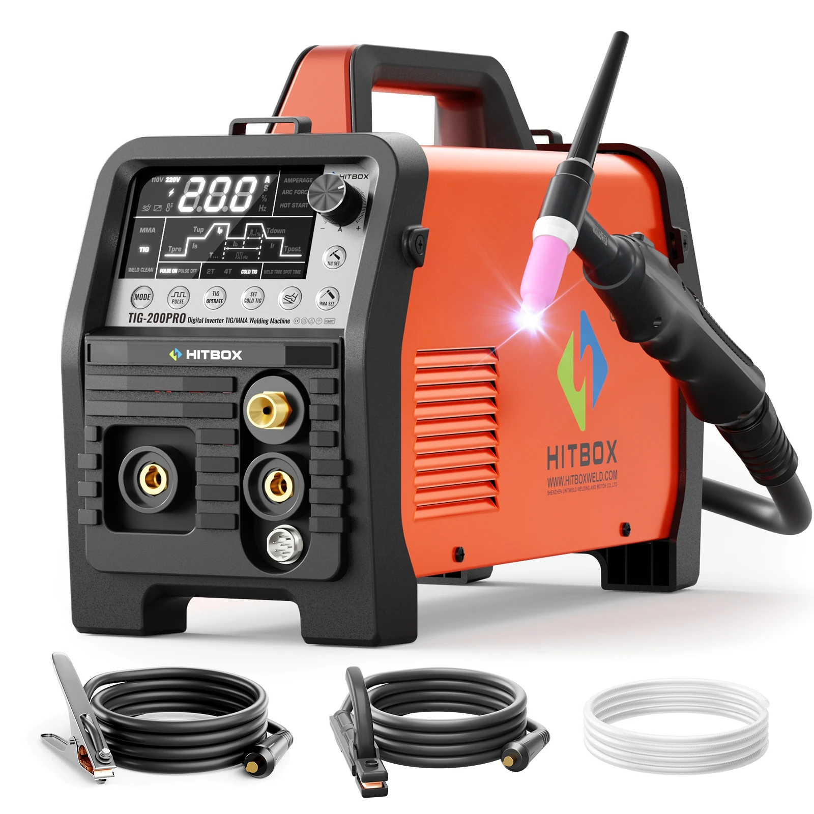 Soudeuse TIG à impulsions numérique HITBOX TIG200PRO 200A, soudage à froid, 220V, 6 en 1 (MMA/HF TIG/Soudage par points), écran LED, 2T/4T, soudeuse à inverseur IGBT pour petites entreprises
