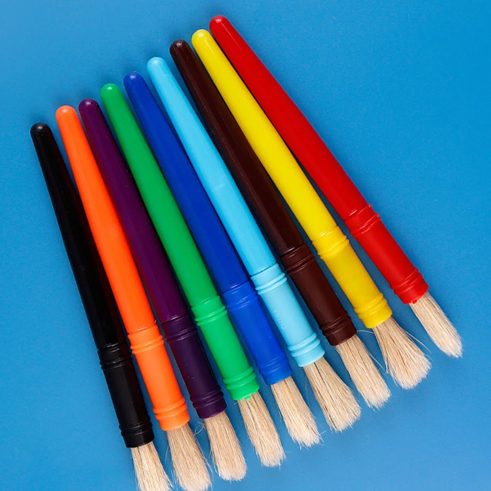 

10 Pcs Safe Art Supplies Pig Bristle Paint Brushes Wash Cups For Kindergarten Students