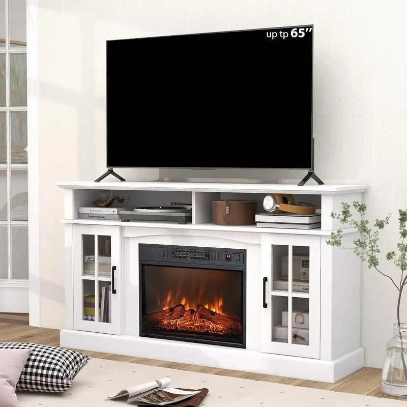 

58 in TV Stand with 23 Inch Fireplace, Electric Fireplace TV Console for TVs up to 65", Entertainment Center/w 2 Cabinets