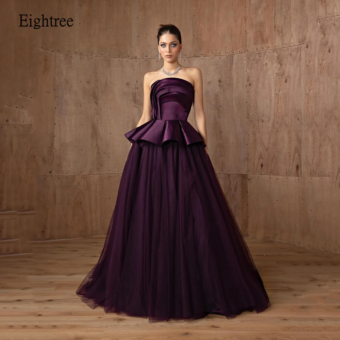 

Eightree Purple Ball Prom Dresses Sleeveless Backless Multi-layer Satin Party Gowns Floor Length Dress Gown Customized