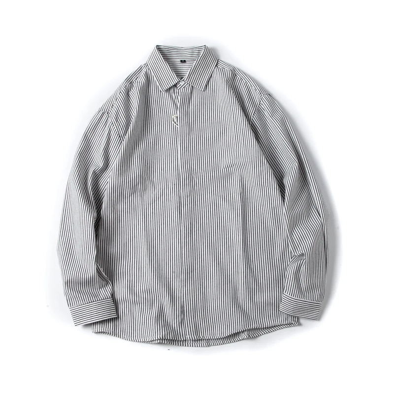 

Полосатая рубашка в японском стиле для мужчин. Классическая винтажная рубашка с длинным рукавом - повседневная тонкая рубашка свободного кроя на весну и осень.