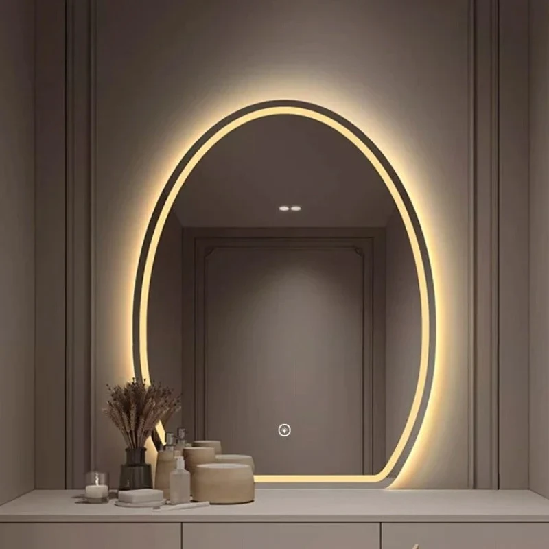 Smart Touch Led Bathroom Mirrors Bedroom Oval Bath Makeup Mirrors Nordic Multifunction Vanity Makeup Mirrors for Bathroom N