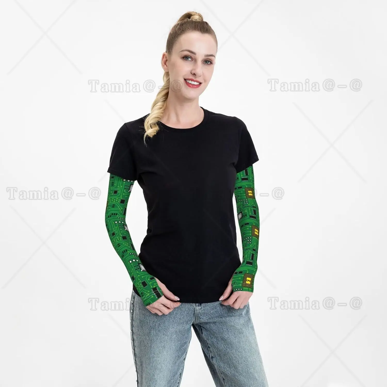 Computer Nerd Circuit Board Cpu Flower Cooling Arm Sleeves for Men Women Sunscreen Arm Cover with Thumb Holes for Gardening