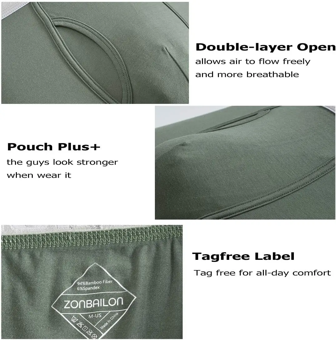 ZONBAILON Multiple Pack Men's Bamboo Viscose Long Leg Boxer Briefs Underwear M L XL 2XL 3XL