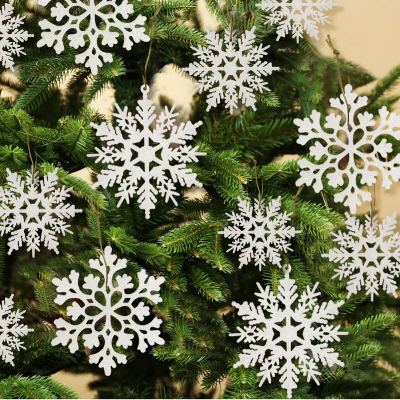 

36pcs Snowflakes-Christmas Tree Decorations Snowflake Ornaments for Tree Plastic Glitter Snow Flakes Ornaments Wonderland Decor