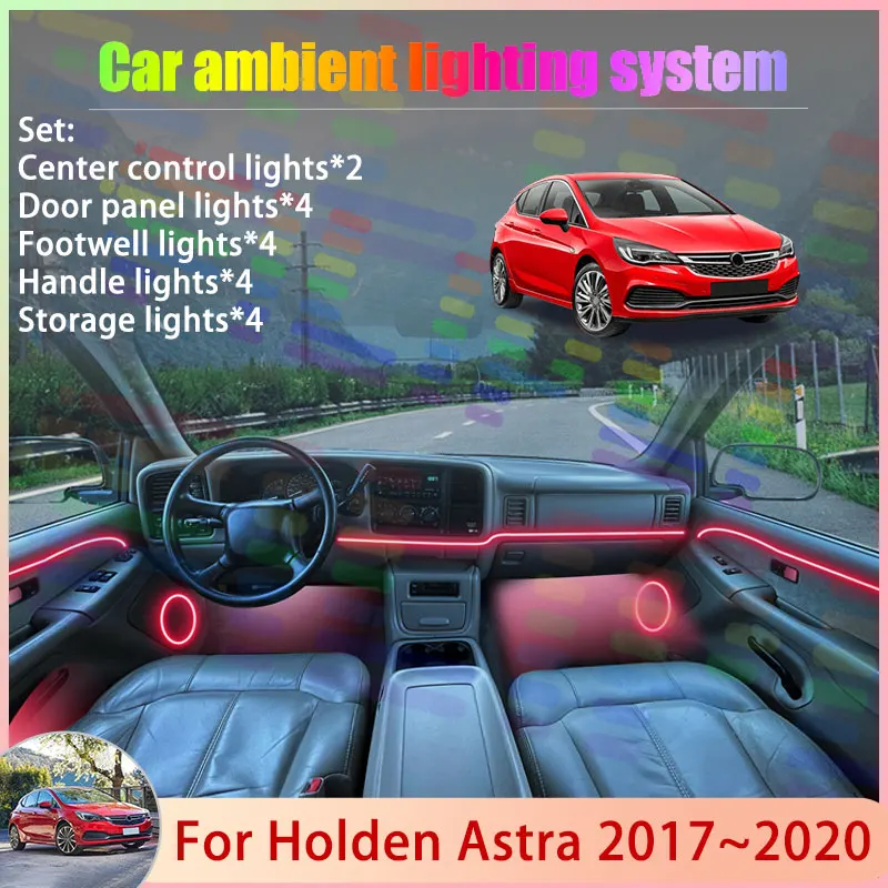 

Для Holden Astra 2017~2020 BK BL Opel Vauxhall: Комплект атмосферной RGB-подсветки салона 2/24 в 1, набор ламп-стримеров для создания атмосферы