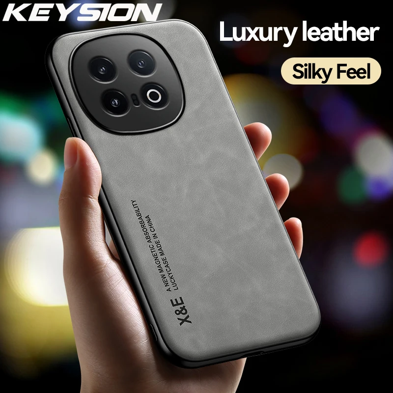 KEYSION Luxury Retro PU Leather Case for IQOO 13 5G Soft Silicone+PC Shockproof Phone Back Cover for IQOO 13 5G