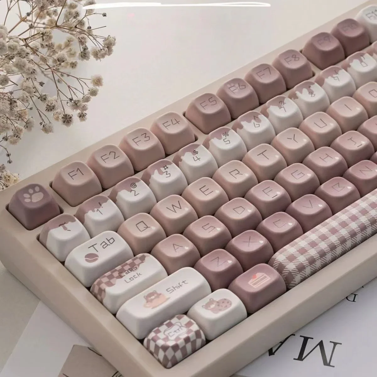 

135 Keys Coffee Bear Keycaps Cherry&FG Profile PBT Thermal Sublimation Mechanical Keyboard Keycap Set For MX 108/104 Keys