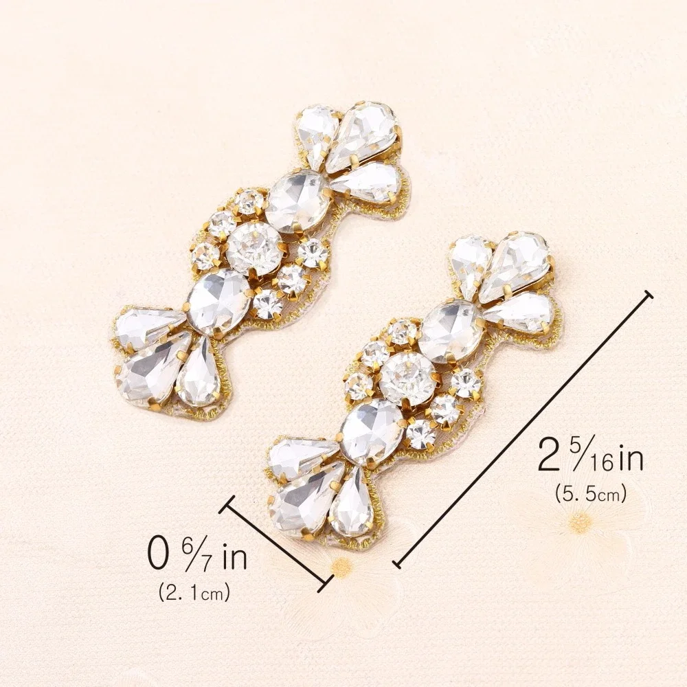 FZD (2PCS) Bow Shape Rhinestone Applique Hot Fix Silver Rose Gold Color for Dress Hair Accessory DIY Iron on Nail Rhinestones