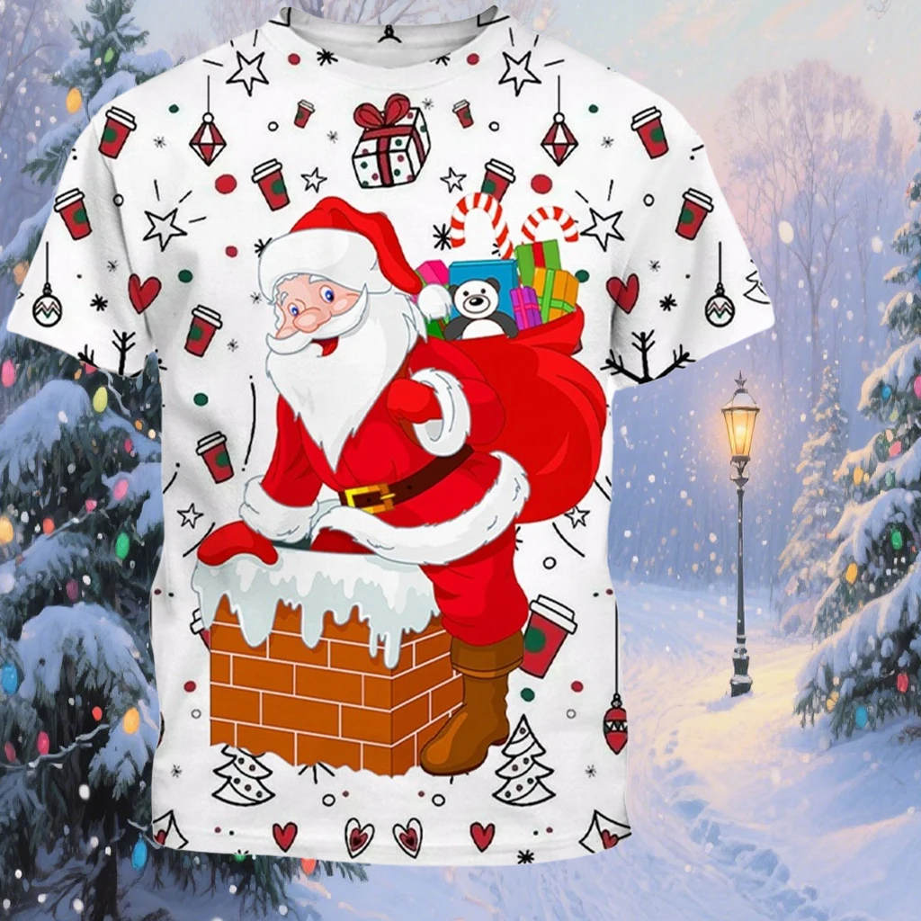 

Новая модная рождественская футболка с короткими рукавами для взрослых и детей, спортивный бег, тренировочный быстросохнущий дышащий топ, рождественский подарок