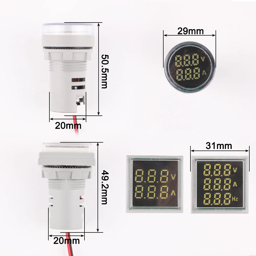 22 millimetri Digital 3in1 Indicatore di Tensione AC Amperometro Voltmetro Hz Corrente LED del Tester del Tester Luci di Segnalazione AC 60-500V colorato frequenza