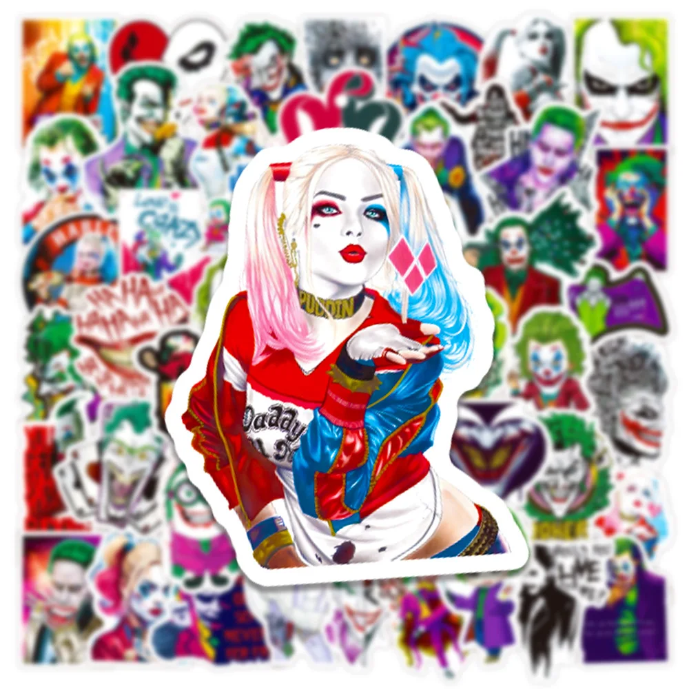 Gotham-Autocollant décoratif pour téléphone, bagage, ordinateur portable, jouet, graffiti, figurine cancers, Joker, Harley Quinn, 50 pièces