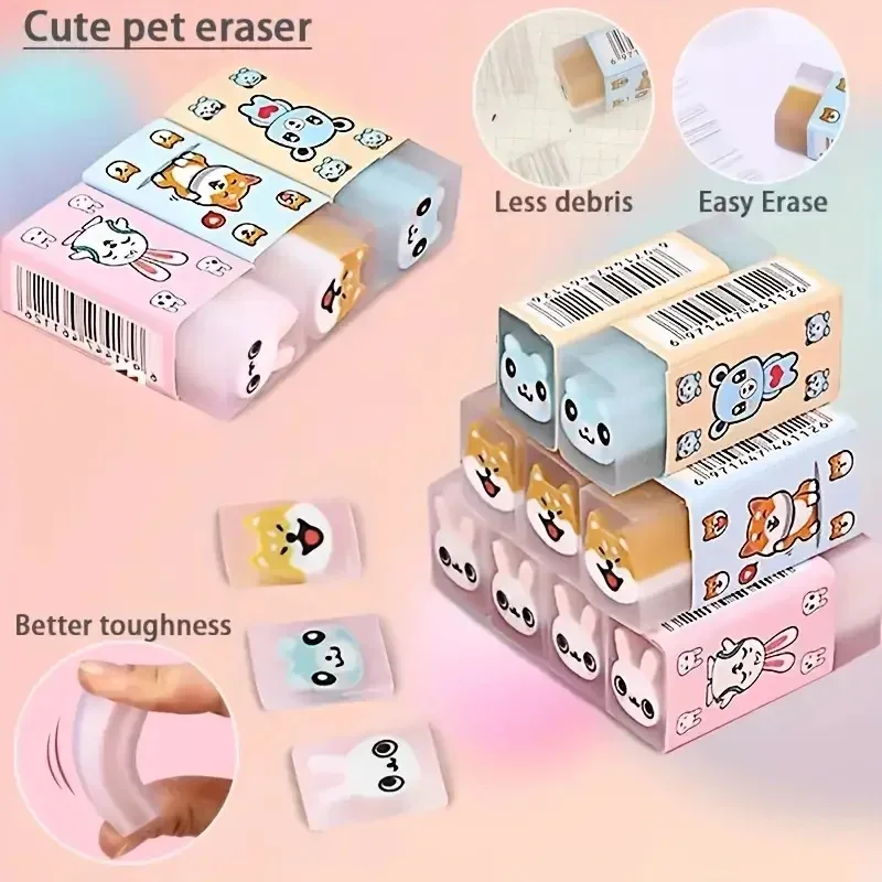 3pcs Cartoon Jelly Eraser with Sweet Smell Cute Animal Rubber Creative Nice Gift for Kids and Students