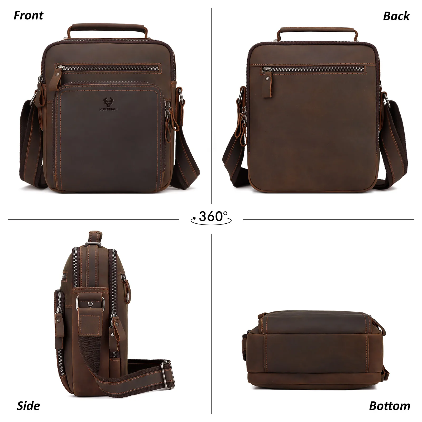 Crazy Horse Leather Men\'s Shoulder Bag Vintage Crossbody Man Casual Office Messenger Bags forWork Business Travel Handbag