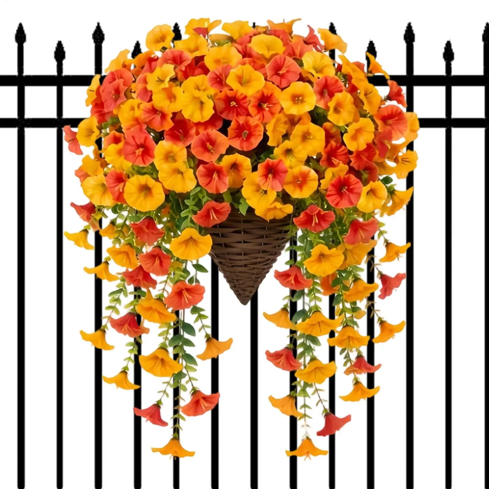 Two bouquets of morning glories and 1 basket Artificial Flowers Silk Fabric Fall Season Hangable Ornament Wall Decor