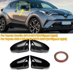 Glossy Black/Carbon Fiber Look Car Side Rearview Mirrors Cover For Toyota Corolla Altis 2014-2017 For Toyota C-HR CHR 2017-2023