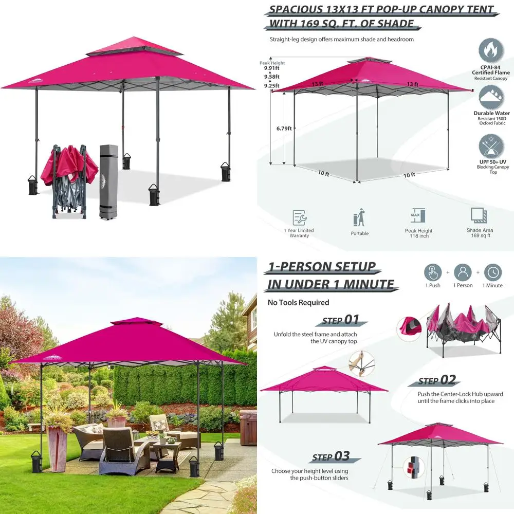 

Мгновенная всплывающая палатка с навесом — укрытие для улицы 13x13, простая установка для одного человека, складная автоматическая выдвижная ножка, дизайн с прямыми ножками