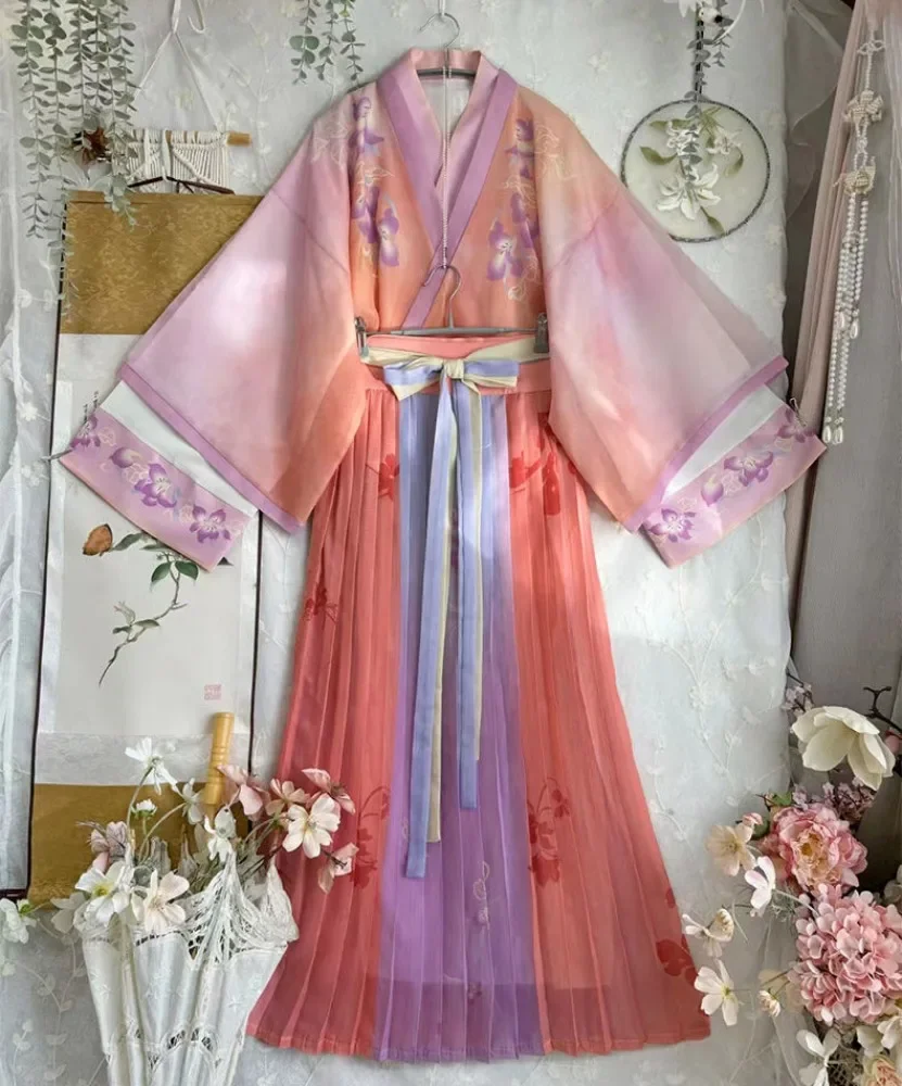 

Jin Dynasty Princess High Waist Hanfu Dress Pink Women Stage OutfitsChinese Traditional Ancient Costume