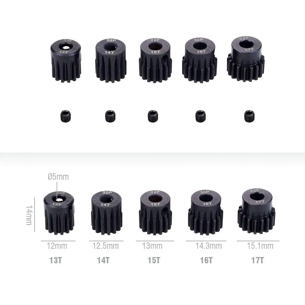 GLOBACT RC Pinion Gear 5mm 32p Pinion 13T 14T 15T 16T 17T Hardened Metal Pinion Motor Gear Set for RC Buggy Car Monster Truck