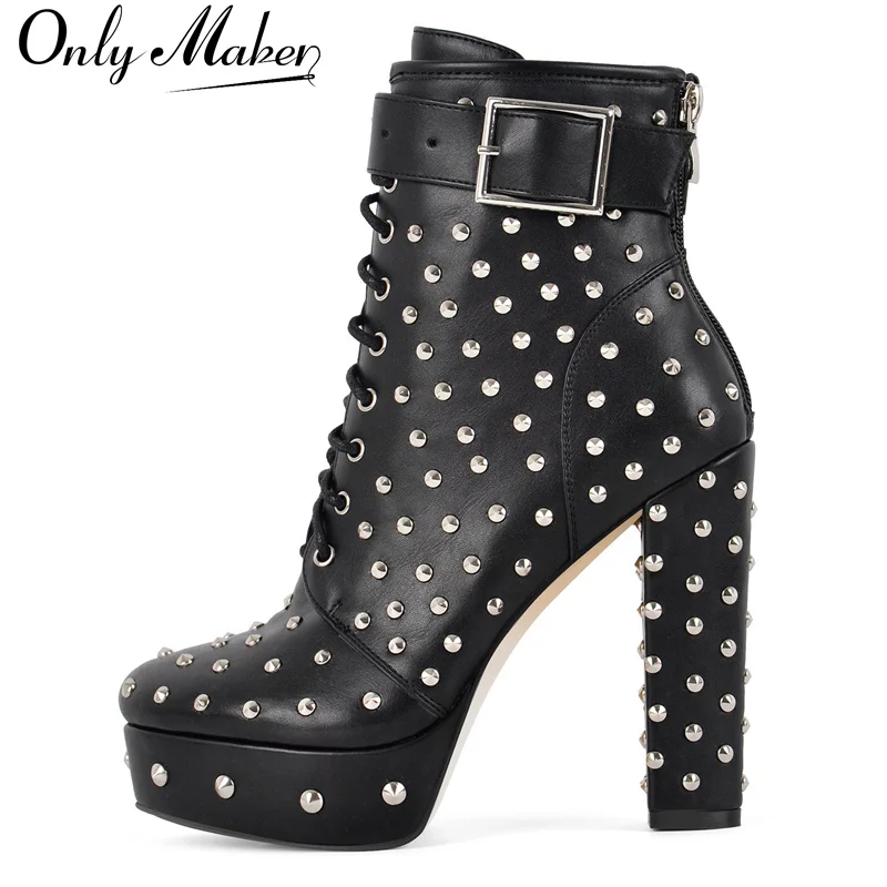 

Готические ботильоны на платформе Onlymaker с круглым носком и заклепками, массивные высокие ботинки на шпильке в стиле панк большого размера
