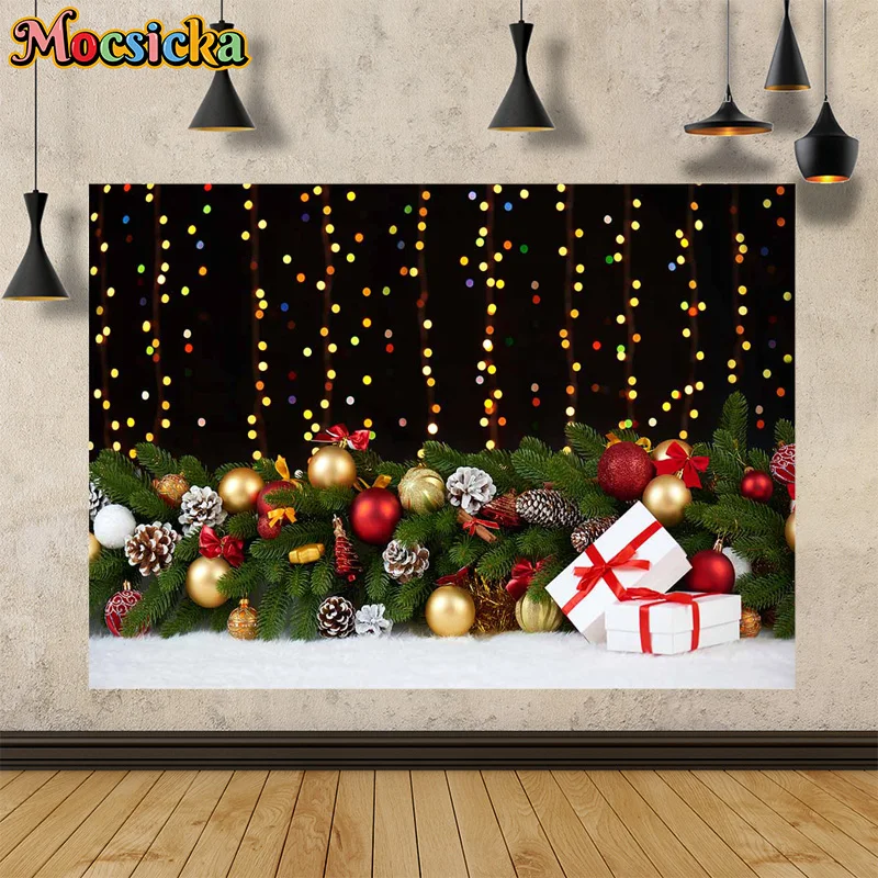 Mocsicka Photography Background Winter Christmas Gift Box Glitter Backdrop Kids Portrait Family Mural Photo Banner Studio Prop