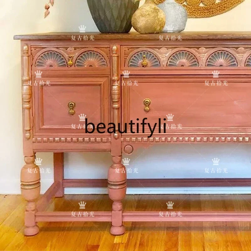 

J185 French retro solid wood carving flower porch cabinet retro decorative cabinet household wall locker