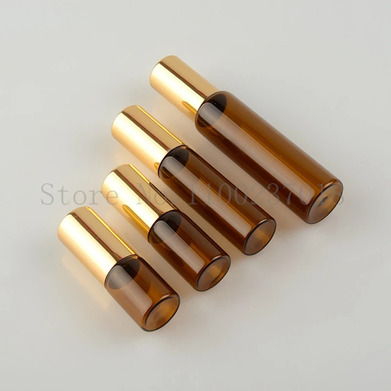 100pcs/lot 1 2 3 5 10mL Brown Amber Rollon Roller Bottle for Essential Oils Refillable Perfume Bottle Deodorant Containers