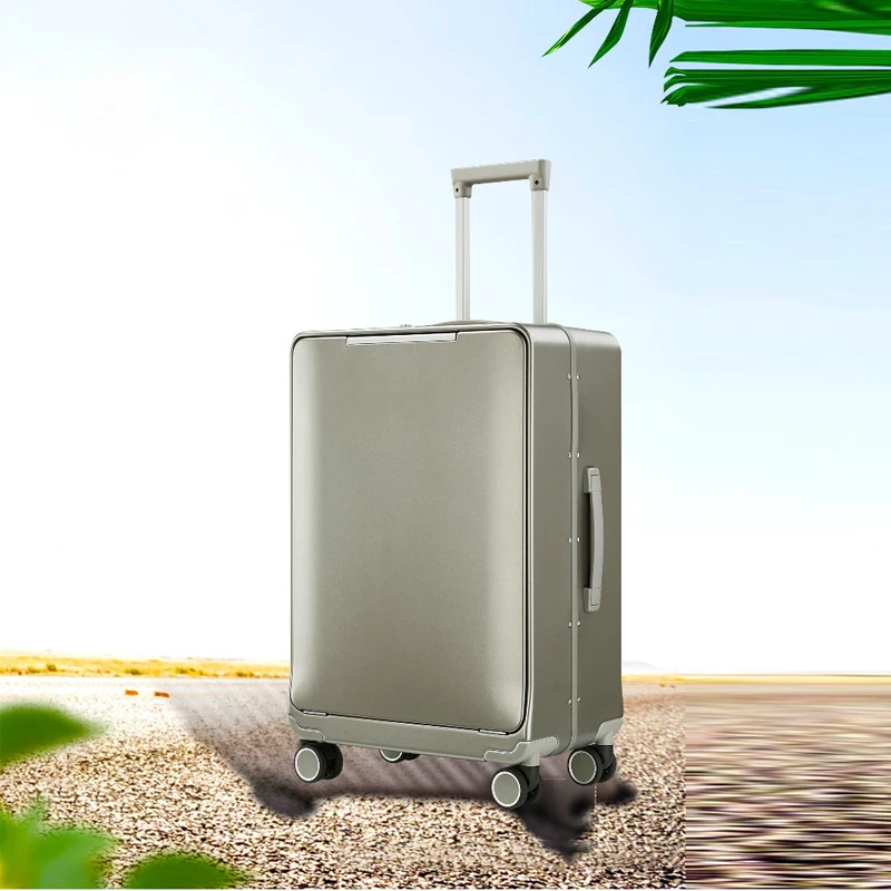 Multi-function front open lid aluminum frame suitcase silent spinner travel trolley case 20“ 24 inch digital combination lock