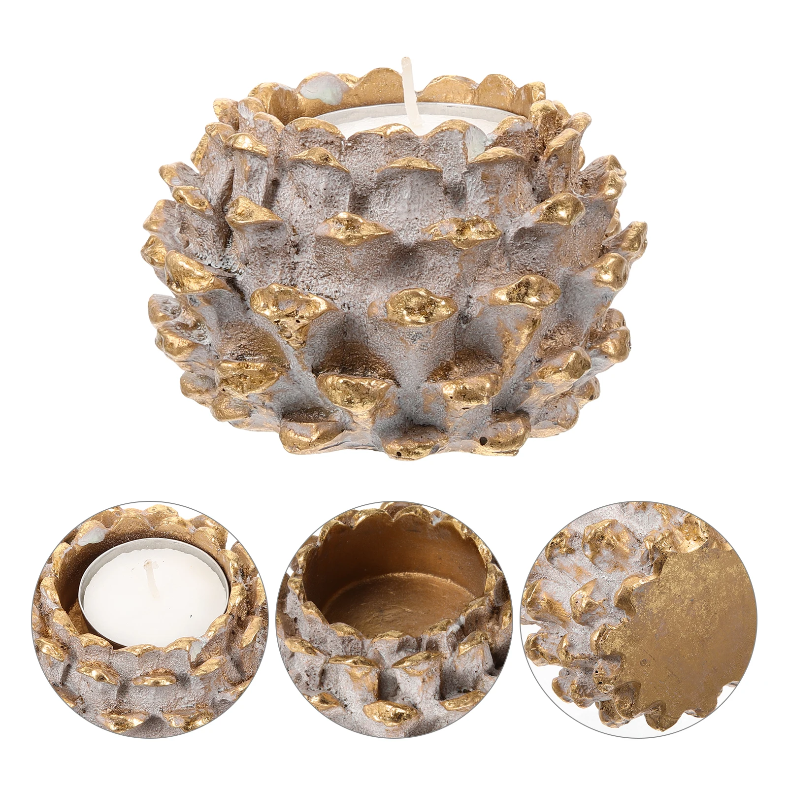 Pine Cone Shaped Resin Holder Vintage Style Christmas Tabletop Decoration Desktop Ornament Xmas Party Candlestick Stand
