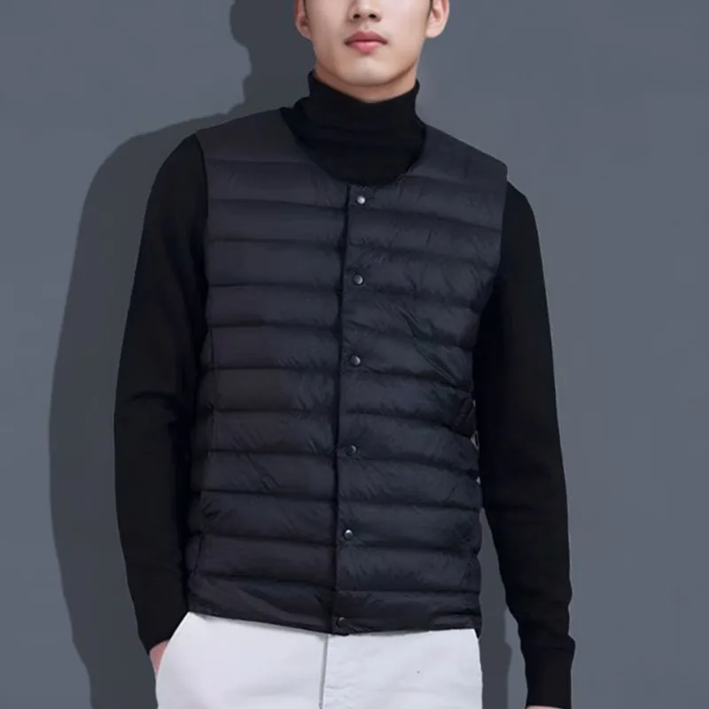 

New Round Neck Down Cotton Vest Men with Thin Inner Liner Thin and Close-fitting Warm Vest Large Size Vest