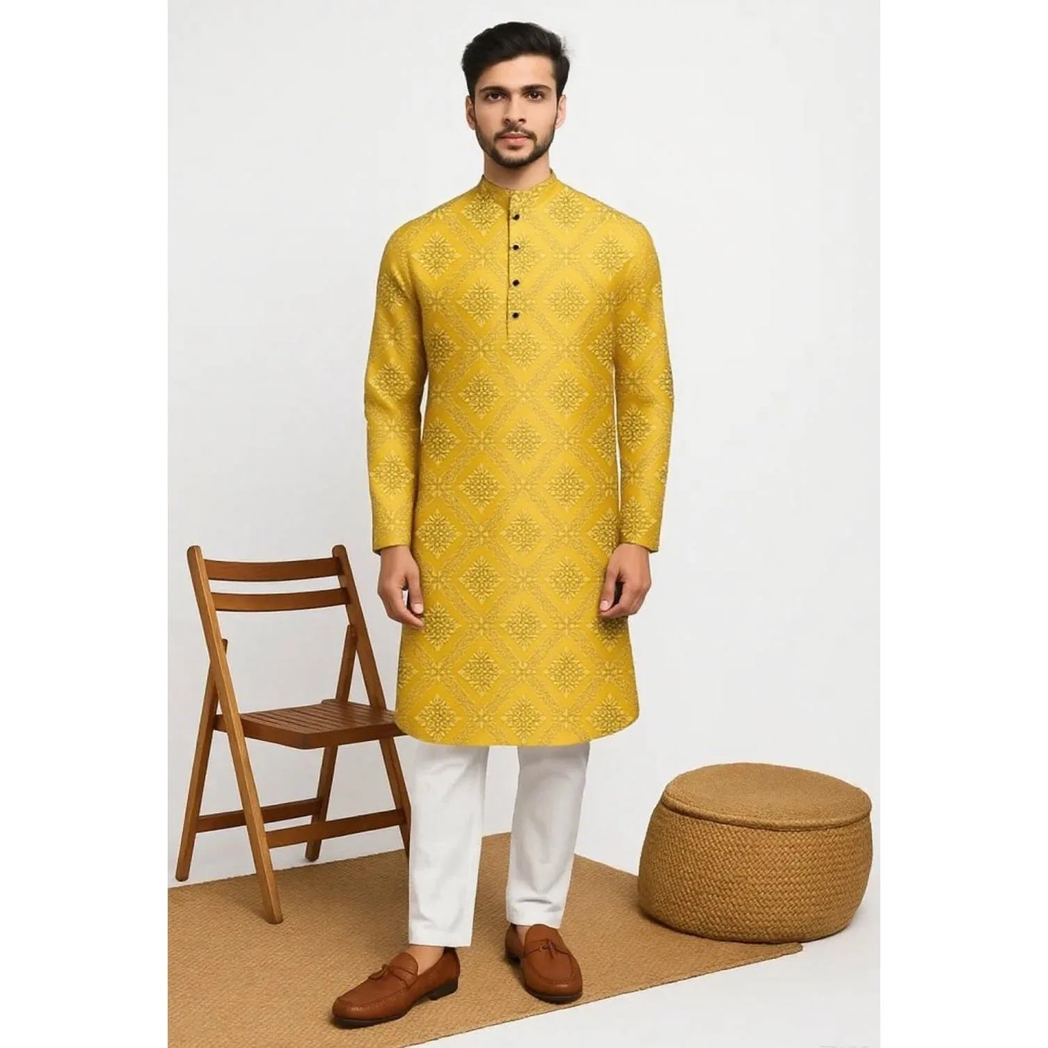India Camisa de primavera para hombre Tradición Kurtas Blusa larga vintage