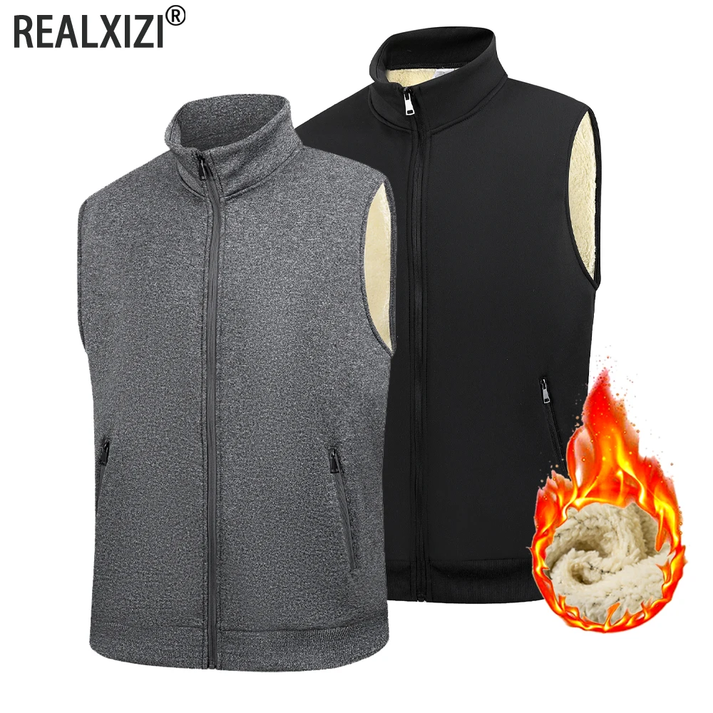 

Men's Fleece Vest Winter Thicken Warm Sleeveless Jacket High Quality Stand Collar Zip Coat Outdoor Casual Hiking Camping Vest