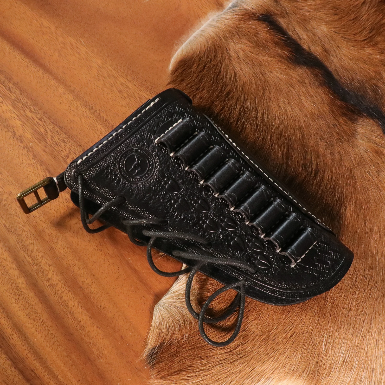Tourbon Hunting Leather Rifle Butt Stock Cover Cheek Rest with Cartridges Loops Fits for 30.06, 30.30, 308 ect. Black Shooting