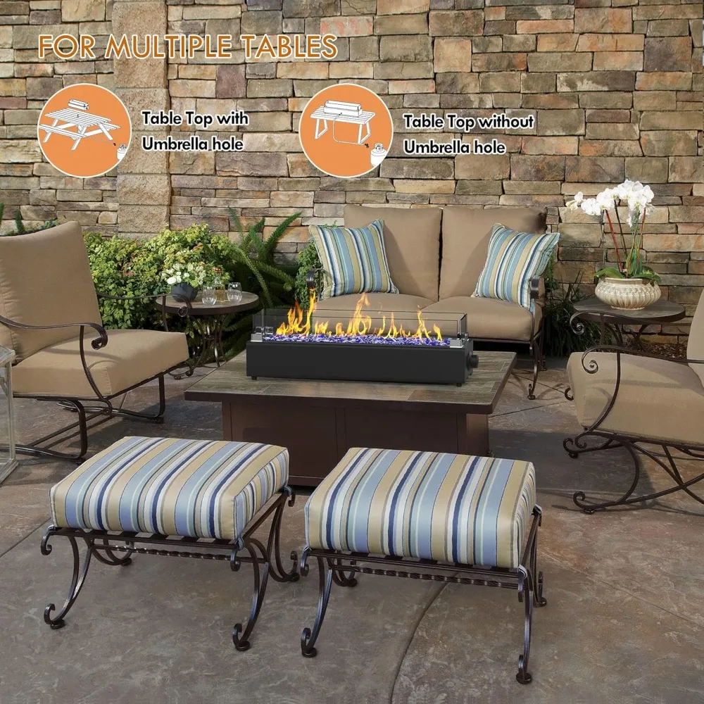 حفرة نار من البروبان على سطح الطاولة، حفرة نار مستطيلة محمولة بقدرة 40,000 وحدة حرارية بريطانية للفناء، وعاء حريق مستطيل محمول للاستخدام الخارجي مع زجاج الرياح #2