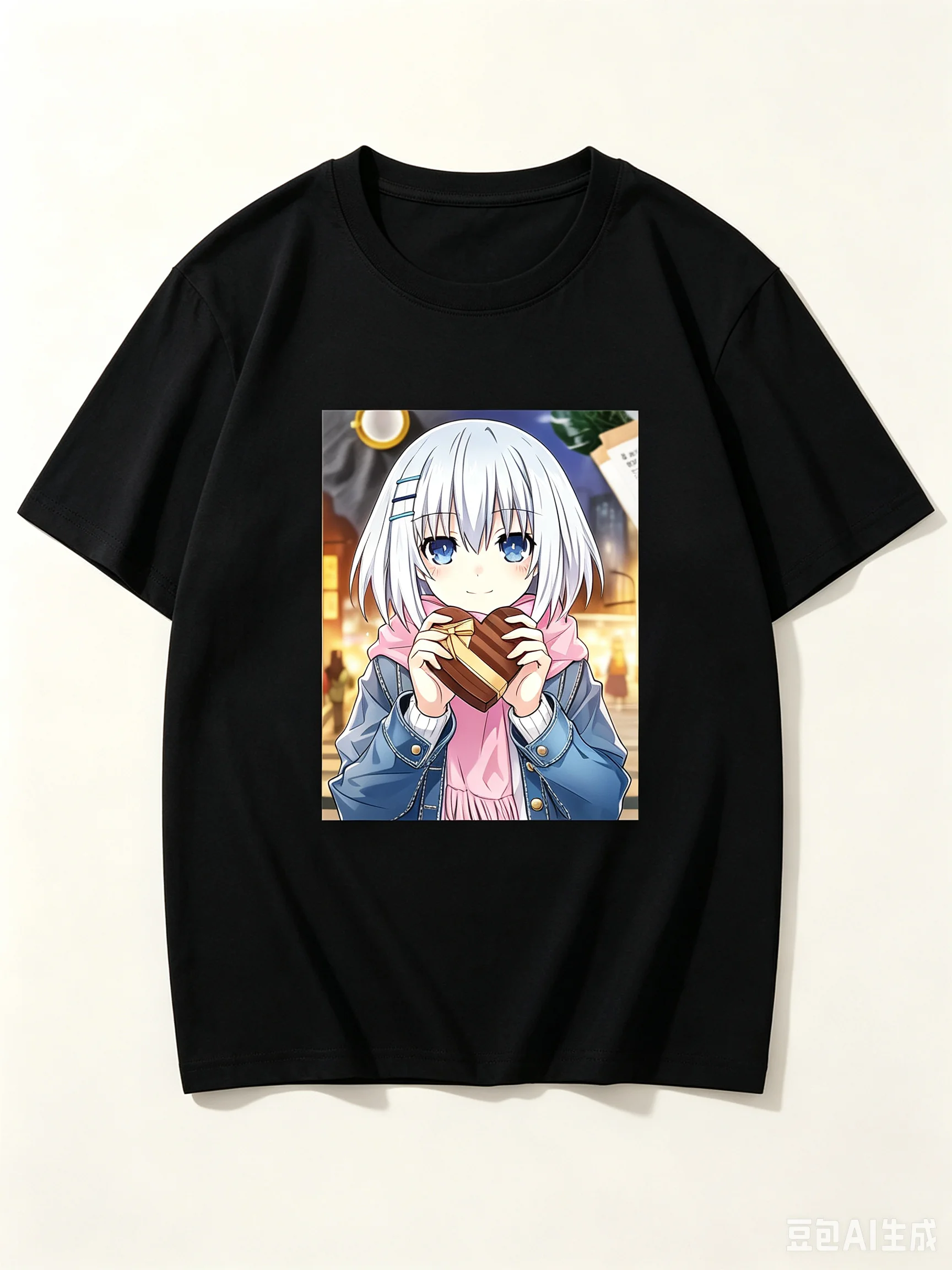 Origami Tobiichi Date A Live Heart Chocolate City Night Anime Frame Crew Neck Short Sleeve Comfortable Women And Men T-Shirt