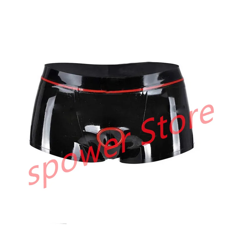 

Latex Boxer Panties Sexy Fetish Rubber Shorts with Front Hole Zip Underwear Handmade Cosplay Costume for Men