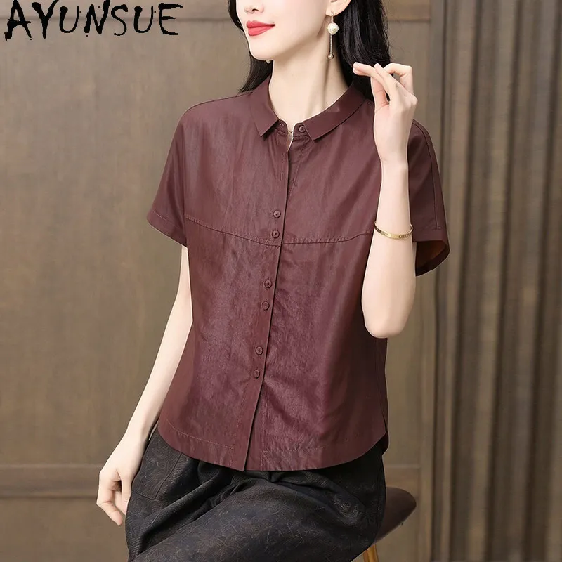 AYUNSUE 100% Real Mulberry Silk Blouse Women Xiangyunsha Shirts for Women summer Slimming Vintage Clothes 2026 New Blouse Femmes